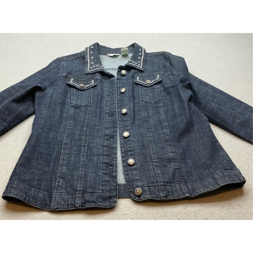 Laura Ashley Bohemia Denim Jacket Beaded Turquoise Petite Large Blue Cotton